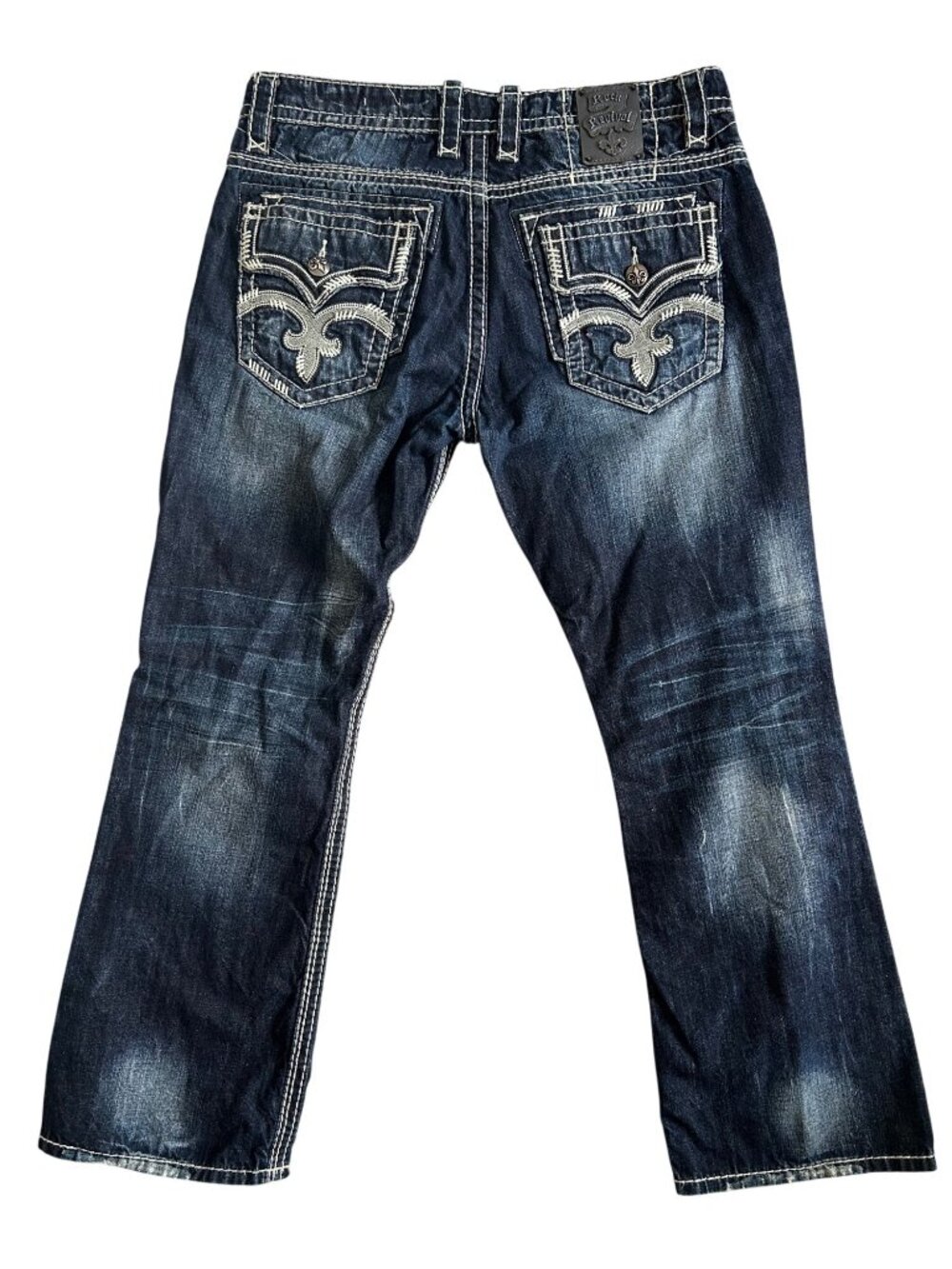 Rock Revival Mens Sz 38 Doren Slim Bootcut Jeans Distressed Embroidered Pockets